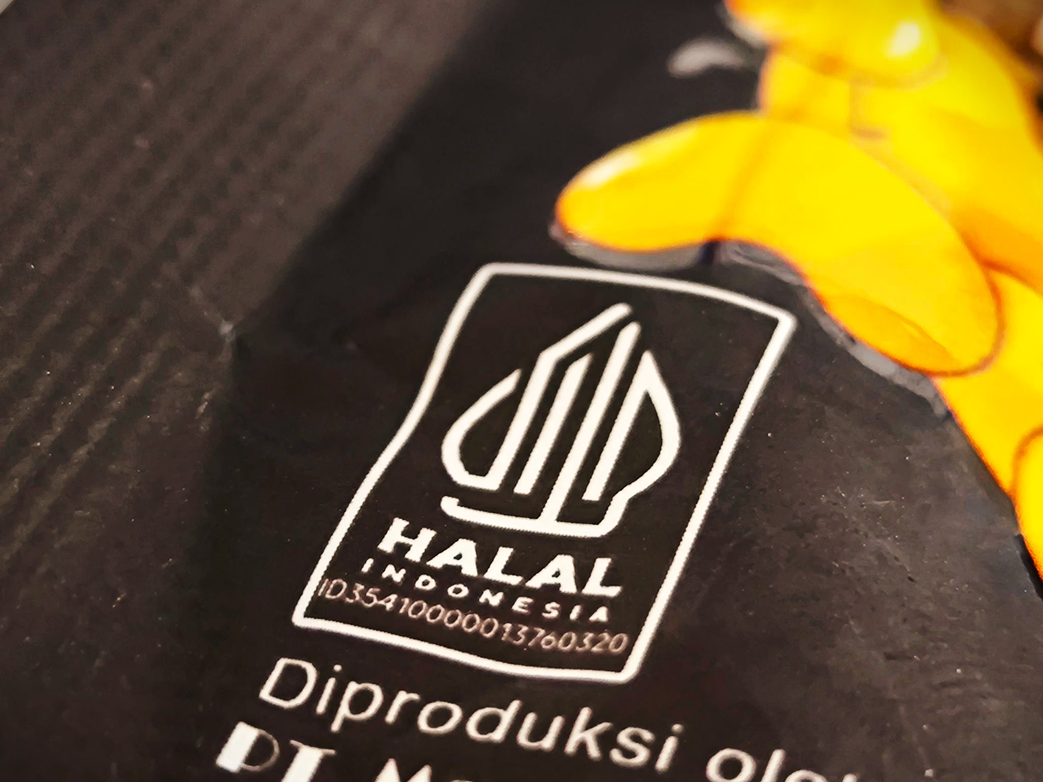 Halal logo on a snack food packaging in Indonesia