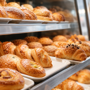 Varieties of bakery products in store