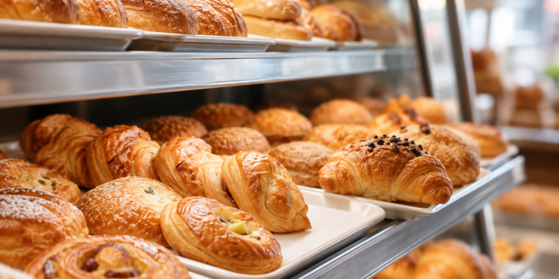 Varieties of bakery products in store